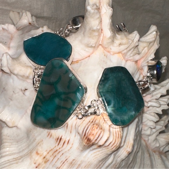 Sale * Ocean Solar Druzy Agate Handcrafted multi-gem statement bracelet - Picture 4 of 10